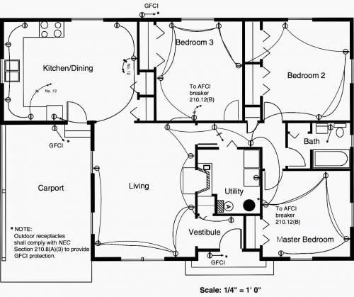What type of print shows sizes of rooms and locations of electrical devices, such as receptacles, sw
