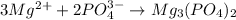 3Mg^{2+}+2PO_4^{3-}\rightarrow Mg_3(PO_4)_2