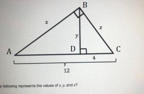 Consider the diagram below. which of the following represents the values x,y and z?