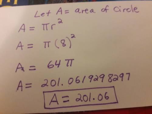 A circle has a diameter of 16 units. What is the area of the circle to the nearest hundredth of a sq