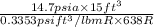 \frac{14.7 psia \times 15 ft^{3}}{0.3353 psi ft^{3}/lbm R \times 638 R}