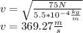 v=\sqrt\frac{75N}{5.5*10^{-4}\frac{kg}{m}}\\v=369.27\frac{m}{s}