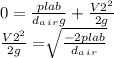 0 = \frac{plab}{d_a_i_r g} + \frac{V2^{2} }{2g}\\ \frac{V2^{2} }{2g} = \sqrt[]{\frac{-2plab}{d_a_i_r} }