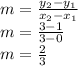 m=\frac{y_2-y_1}{x_2-x_1} \\m=\frac{3-1}{3-0} \\m=\frac{2}{3}
