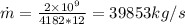 \dot{m} = \frac{2\times10^9}{4182*12} = 39853 kg/s