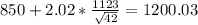 850+ 2.02* \frac{1123}{\sqrt{42}}=1200.03