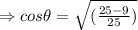 \Rightarrow cos\theta = \sqrt{(\frac{25-9}{25}) }