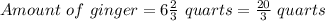 Amount\ of\ ginger = 6\frac{2}{3}\ quarts = \frac{20}{3}\ quarts
