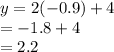 y = 2 (-0.9) + 4\\ = -1.8 + 4\\ = 2.2