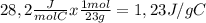 28,2 \frac{J}{mol C} x \frac{1mol}{23g} = 1,23 J/g C