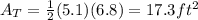 A_T=\frac{1}{2}(5.1)(6.8)=17.3 ft^2