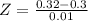 Z = \frac{0.32 - 0.3}{0.01}