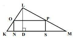 Given: △KLM, KM=48, LD=16, LD⊥KM, NOPS - rectangle NO:OP=5:9 Find: NO, OP
