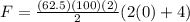 F = \frac{(62.5)(100)(2)}{2}(2(0)+4)