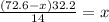\frac{(72.6-x)32.2}{14} =x