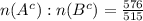 n(A^{c}):n(B^{c})=\frac{576}{515}