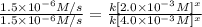 \frac{1.5\times 10^{-6}M/s}{1.5\times 10^{-6}M/s}=\frac{k[2.0\times 10^{-3}M]^x}{k[4.0\times 10^{-3}M]^x}