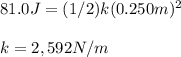 81.0J=(1/2)k(0.250m)^2\\\\k=2,592N/m