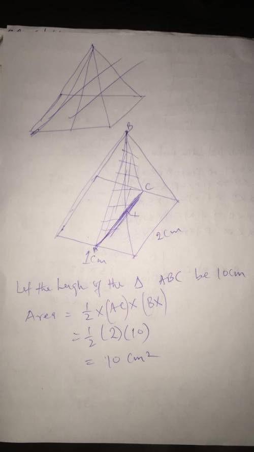 A slice is made perpendicular to the base of a right rectangular pryrimid through a vertex woth is t