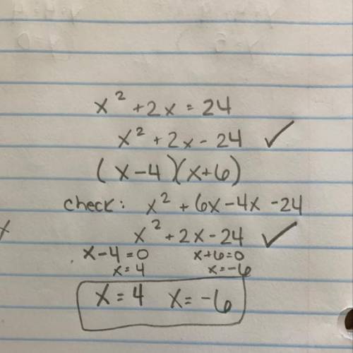 What values of x is x2+2x=24 true