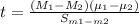 t=\frac{(M_1-M_2)(\mu_1-\mu_2)}{S_{m1-m2}}