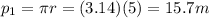 p_1 = \pi r=(3.14)(5)=15.7 m