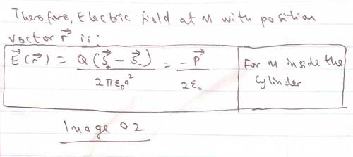 A very long cylinder, of radius a, carries a uniform polarization P perpendicular to its axis. Find