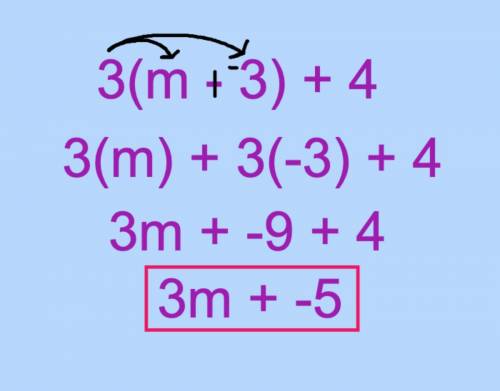 Which expression is equivalent to 3(m − 3) + 4? 3m + 1 3m − 5 3m + 13 3m − 3