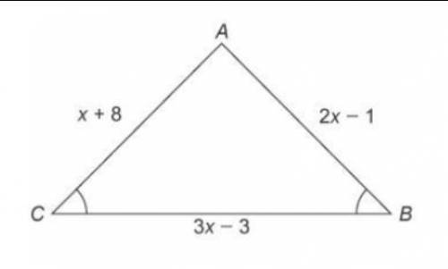 QUIZ:Isosceles and Equilateral TrianglesWhat is the length of side BC of the triangle?X + 82x - 1Ent