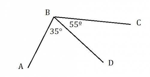 5. Find the mZABC if ZABD = 35°, ZDBC = 55º.