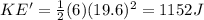 KE'=\frac{1}{2}(6)(19.6)^2=1152 J