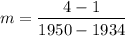 $m=\frac{4-1}{1950-1934}