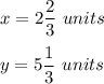 x=2\dfrac{2}{3}\ units\\ \\y=5\dfrac{1}{3}\ units