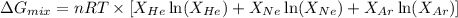 \Delta G_{mix}=nRT\times [X_{He}\ln (X_{He})+X_{Ne}\ln (X_{Ne})+X_{Ar}\ln (X_{Ar})]