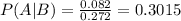 P(A|B)= \frac{0.082}{0.272}= 0.3015