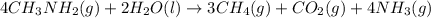 4CH_3NH_2(g)+2H_2O(l)\rightarrow 3CH_4(g)+CO_2(g)+4NH_3(g)