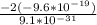 \frac{-2(-9.6*10^{-19}) }{9.1*10^{-31} }