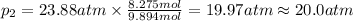 p_2=23.88 atm\times \frac{8.275 mol}{9.894 mol}=19.97 atm\approx 20.0 atm