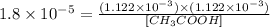 1.8\times 10^{-5}=\frac{(1.122\times 10^{-3})\times (1.122\times 10^{-3})}{[CH_3COOH]}