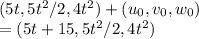 (5t, 5t^2/2, 4t^2)+(u_0,v_0,w_0)\\=(5t+15, 5t^2/2, 4t^2)