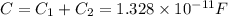 C=C_1+C_2=1.328\times10^{-11}F