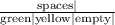 \frac{\text{spaces}\mid}{\text{green}\mid \text{yellow}\mid \text{empty}\mid}
