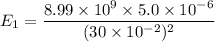 E_{1}=\dfrac{8.99\times10^{9}\times5.0\times10^{-6}}{(30\times10^{-2})^2}