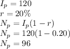 I_p=120\\r=20\%\\N_p=I_p(1-r)\\N_p=120(1-0.20)\\N_p=96