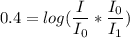 $0.4 = log(\frac{I}{I_0} * \frac{I_0}{I_1} )$