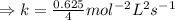 \Rightarrow k=\frac{0.625}{4} mol^{-2}L^2 s^{-1}