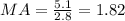 MA=\frac{5.1}{2.8}=1.82