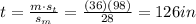 t=\frac{m\cdot s_t}{s_m}=\frac{(36)(98)}{28}=126 in