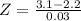 Z = \frac{3.1 - 2.2}{0.03}