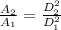 \frac{A_2}{A_1} = \frac{D_2^2}{D_1^2}